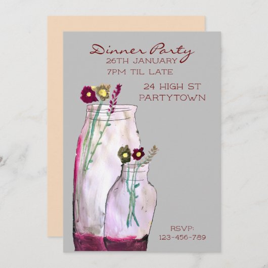 野お洒落草のディナーパーティの招待状 招待状 (正面/裏面)