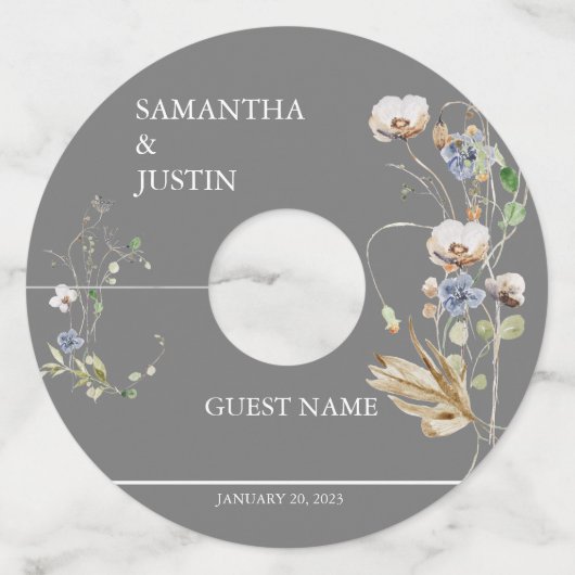 野お洒落野結婚花の水色 ワイングラスタグ (正面)