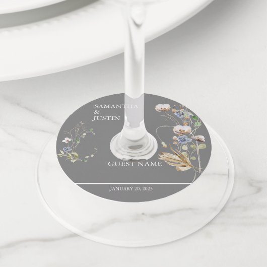 野お洒落野結婚花の水色 ワイングラスタグ (クローズアップ)