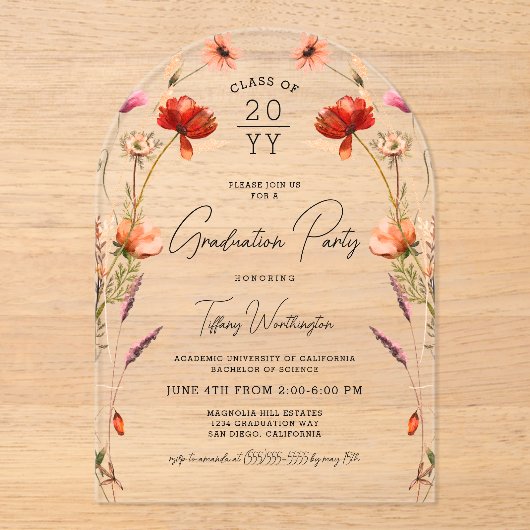 野かわいらし花卒業党 アクリル招待状 (正面)