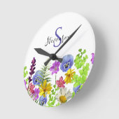野かわいらし花名前をカスタムするとモノグラム ラウンド壁時計 (傾斜)