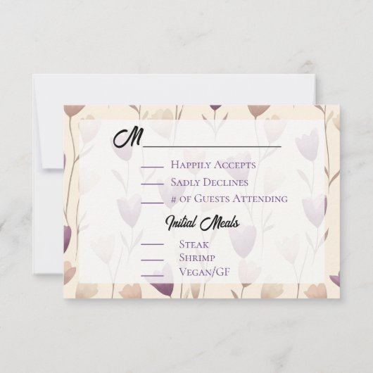 野かわいらし花紫色結婚植物園 出欠カード (裏面)