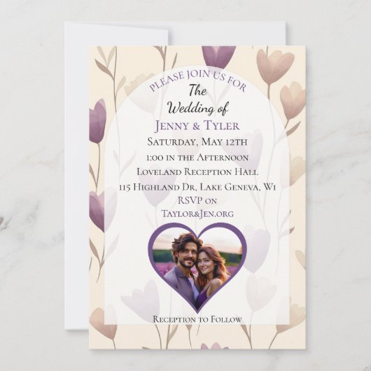 野かわいらし花紫色結婚植物園 招待状 (正面)