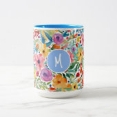 野かわいらし花花モノグラム模様 ツートーンマグカップ (中央)