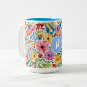 野かわいらし花花モノグラム模様 ツートーンマグカップ (正面左)