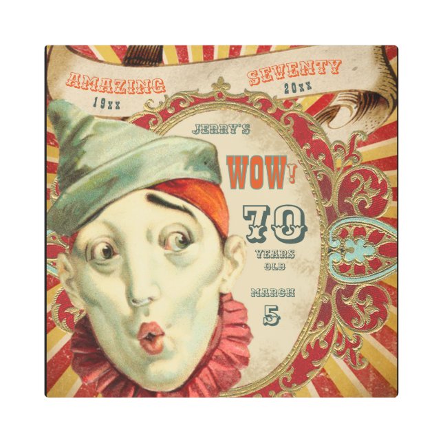 野だなしヴィンテージ70誕生日 メタルプリント (正面)