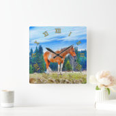 野と森の中のパロミノピント スクエア壁時計 (ホーム)