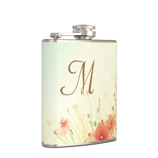 野にピンクの野生の花モノグラムウイスキーのフラスコ フラスク (右)