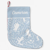 野の物が青い花の柄を描く場所 スモールクリスマスストッキング (正面)