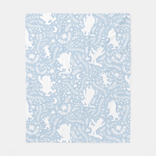 野の物が青い花の柄を描く場所 フリースブランケット (正面)