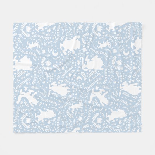 野の物が青い花の柄を描く場所 フリースブランケット (正面(横))