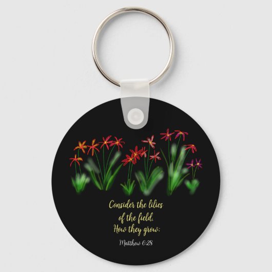 「野の百合を思え」マタイ6:28 キーホルダー (正面)