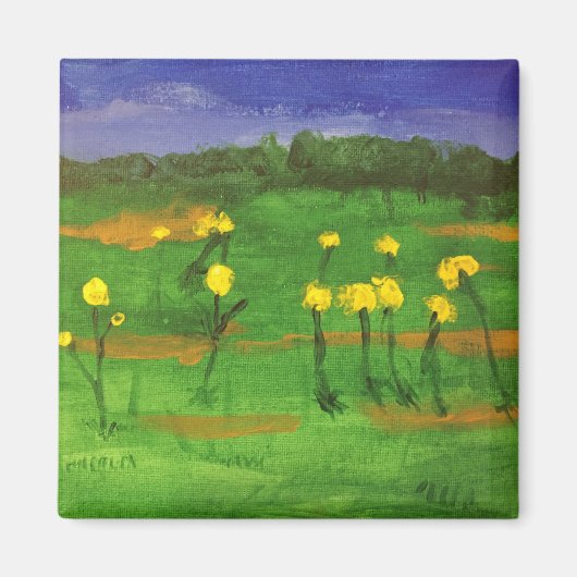 野の磁石に黄色絵画い花 マグネット (正面)