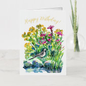 野の花とまだらの荷車 箔グリーティングカード (正面)