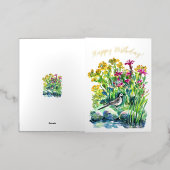 野の花とまだらの荷車 箔グリーティングカード (外側レイダウン)