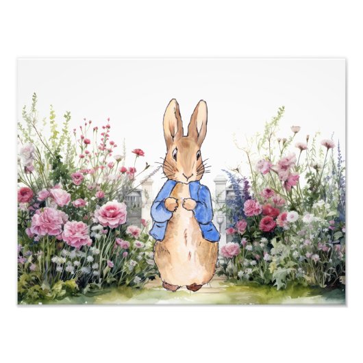 野の花とクラシックバニーウサギ フォトプリント            (正面)
