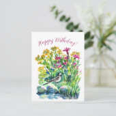 野の花とクロッカスハクセキレイ ポストカード (スタンド正面)