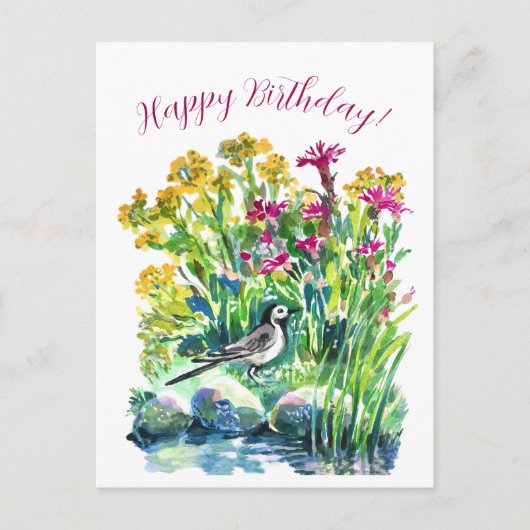 野の花とクロリドリ ポストカード (正面)