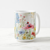 野の花とテントウムシとミツバチ コーヒーマグカップ (正面右)