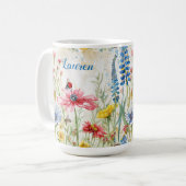 野の花とテントウムシとミツバチ コーヒーマグカップ (正面左)