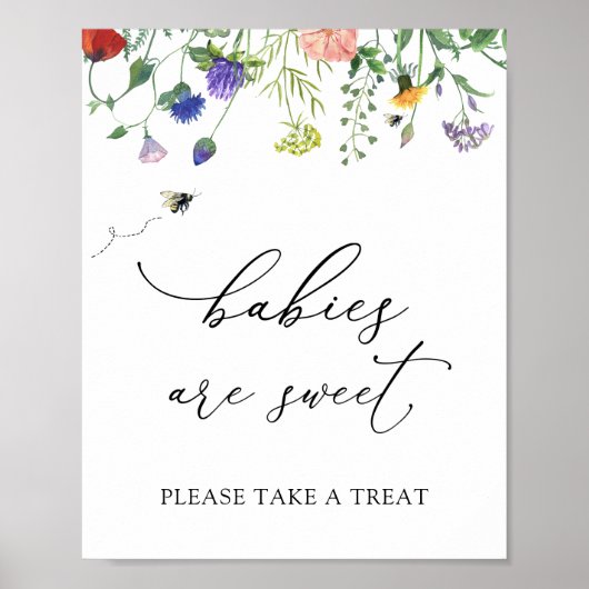 野の花とハチのベビーは甘いトリートサイン ポスター (正面)