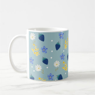 野の花とブラックベリーの花柄 コーヒーマグカップ