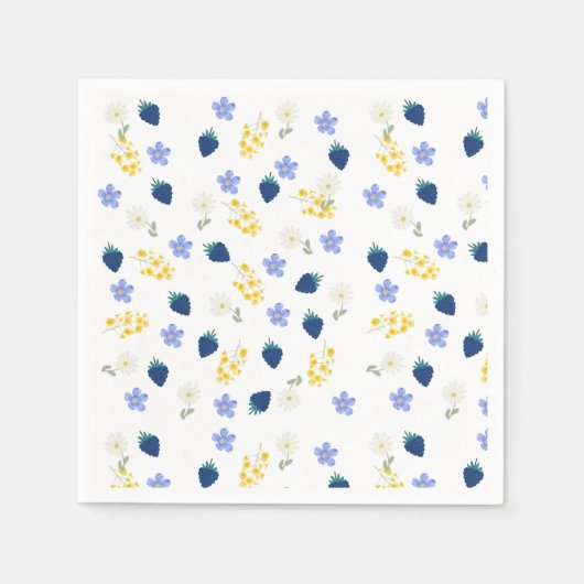 野の花とブラックベリーの花柄 スタンダードカクテルナプキン (正面)