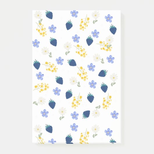 野の花とブラックベリーの花柄 ポストイット (正面)