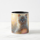 野の花と愛らしいふわふわの子猫のコーヒーマグ マグカップ (中央)