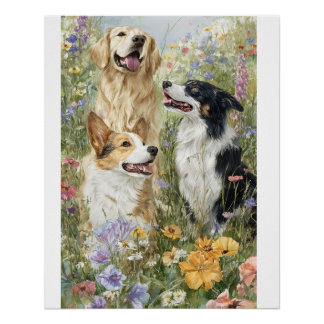 野の花と犬のポスター ポスター