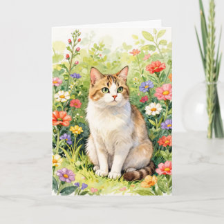 野の花と猫のグリーティングカード カード