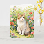 野の花と猫のグリーティングカード カード (黄色い花)