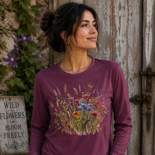 野の花と蝶々 トライブレンドTシャツ
