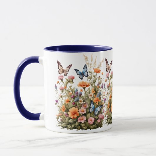 野の花と蝶の水彩ガーデンフラワー マグカップ (左)