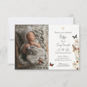 野の花と蝶の洗礼カスタム写真招待状 招待状 (正面)