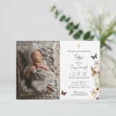 野の花と蝶の洗礼カスタム写真招待状 招待状 (スタンド正面)