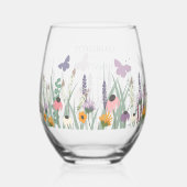野の花と蝶結婚の ステムなしワイングラス (裏面)