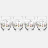 野の花と蝶結婚の ステムなしワイングラス (正面)