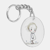 野の花に囲まれた小さな女の子と励ましの言葉 キーホルダー (正面左)