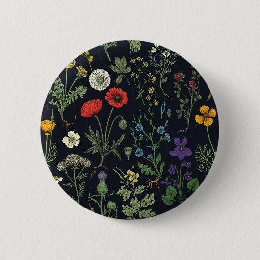 野の花のコラージュ 缶バッジ (正面)