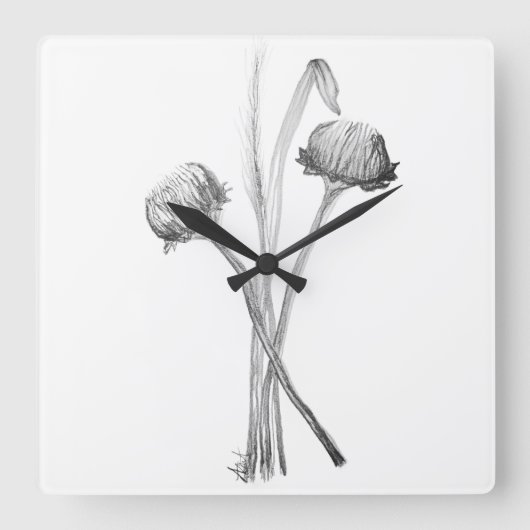 野の花のシンプルなブーケ スクエア壁時計 (正面)