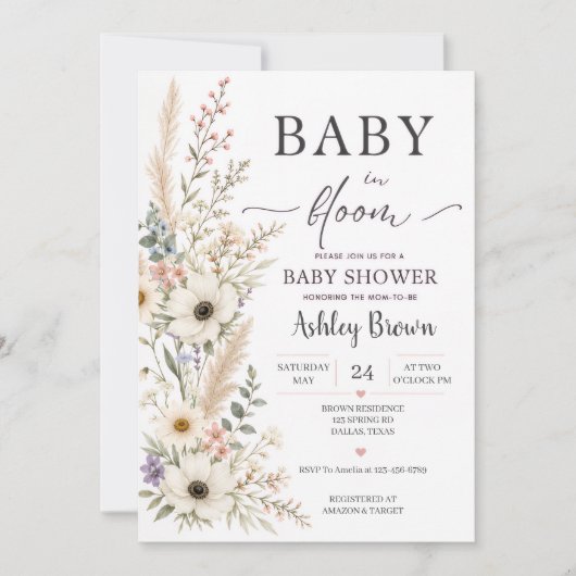 野の花のベビーシャワー招待状 Baby in Bloom セーブザデート (正面)