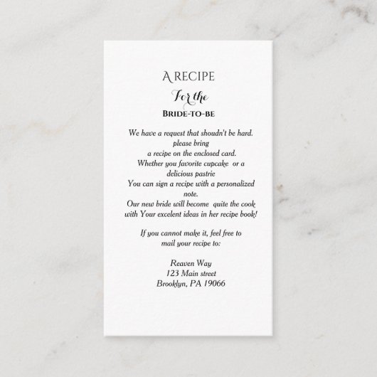 野の花のレシピ依頼 ブライダルシャワー エンクロージャーカード (正面)