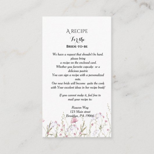 野の花のレシピ依頼 ブライダルシャワー エンクロージャーカード (正面)