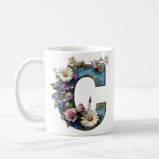 野の花のレトロな花とアルファベットC コーヒーマグカップ