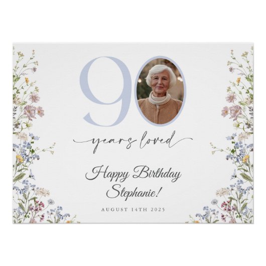 野の花の写真 90歳の誕生日ウェルカムサイン ポスター (正面)