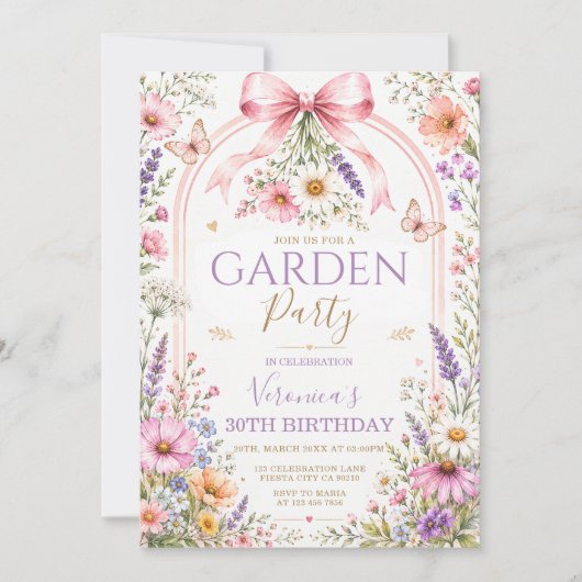 野の花の庭の誕生日招待状 招待状 (正面)