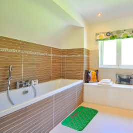 野の花の模様ポピー緑のバスマット バスマット