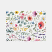 野の花の水彩画の草原の植物の花 フリースブランケット (正面(横))