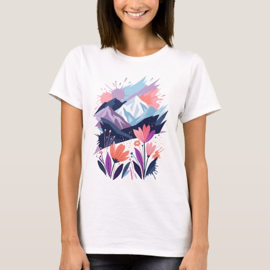 野の花の水彩画レディースTシャツ Tシャツ (正面)